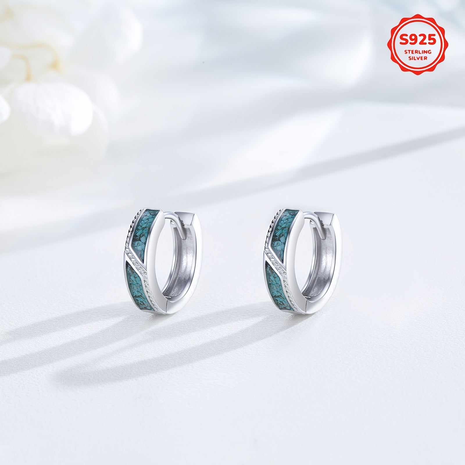 Hermes Harmony Turquoise Hoop Earrings for Men 925 Sterling Silvery 15mm Huggie Earrings Synthetic Turquoise Jewelry Birthday Gifts for Friends Brother Sisters