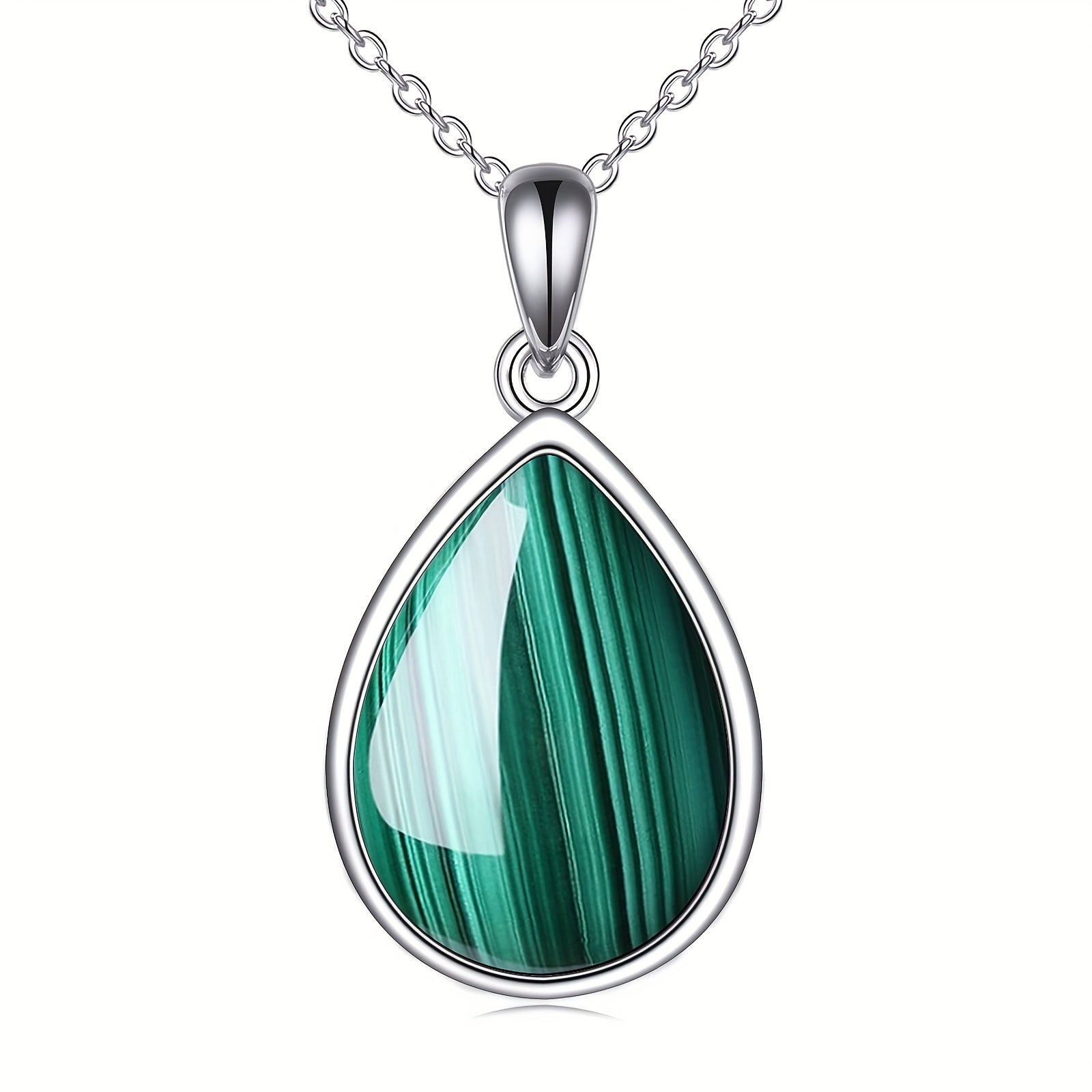 Hermes Harmony Malachite Necklace for Women Sterling Silvery Teardrop Malachite Necklace Malachite Jewelry Gift for Women