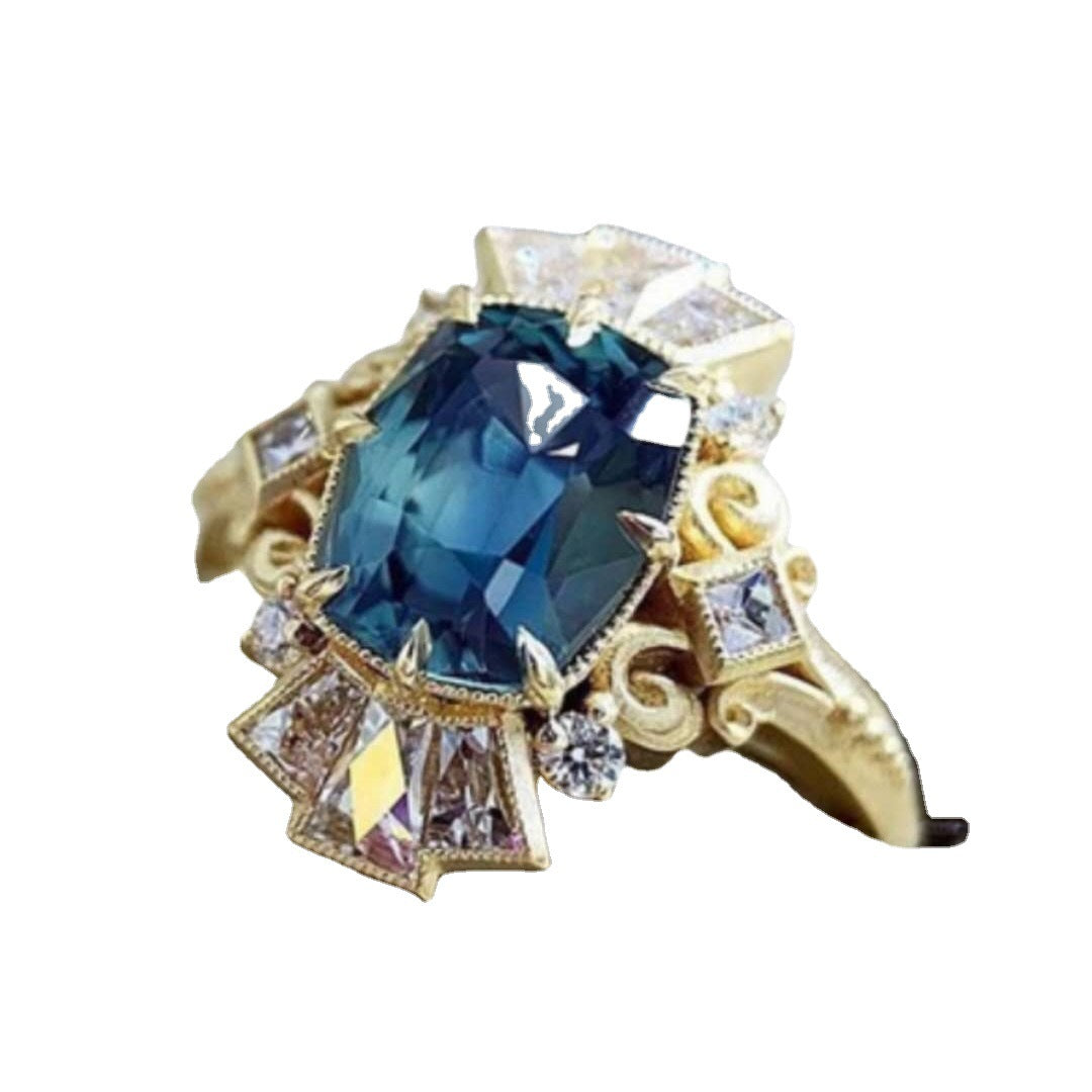 Blue Zirconium Crown Ring