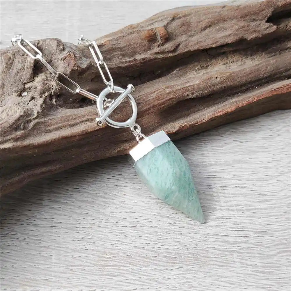 Hermes Harmony Natural Rose/Clear Quartz/Amazonite/Fluorite OT Neckace, Silver-Plated Crystal Point Lariat Link For Women NC326Y