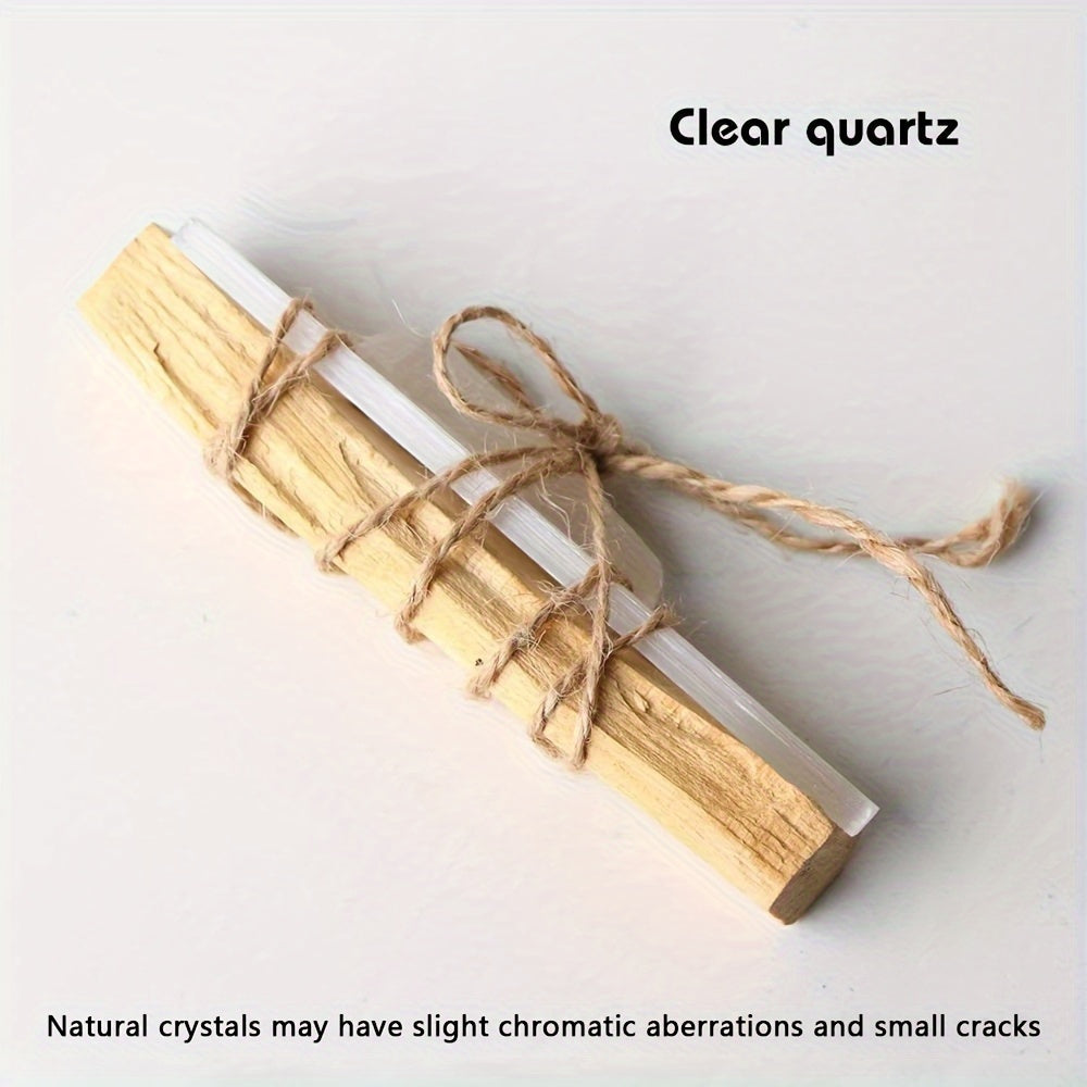 1 Piece Natural Crystal Raw Gemstone with Palo Santo Wood Bundle, Hand-Tied Stone Collection Set for Healing and Energy Work